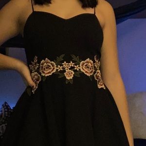 Black floral short hoco dress